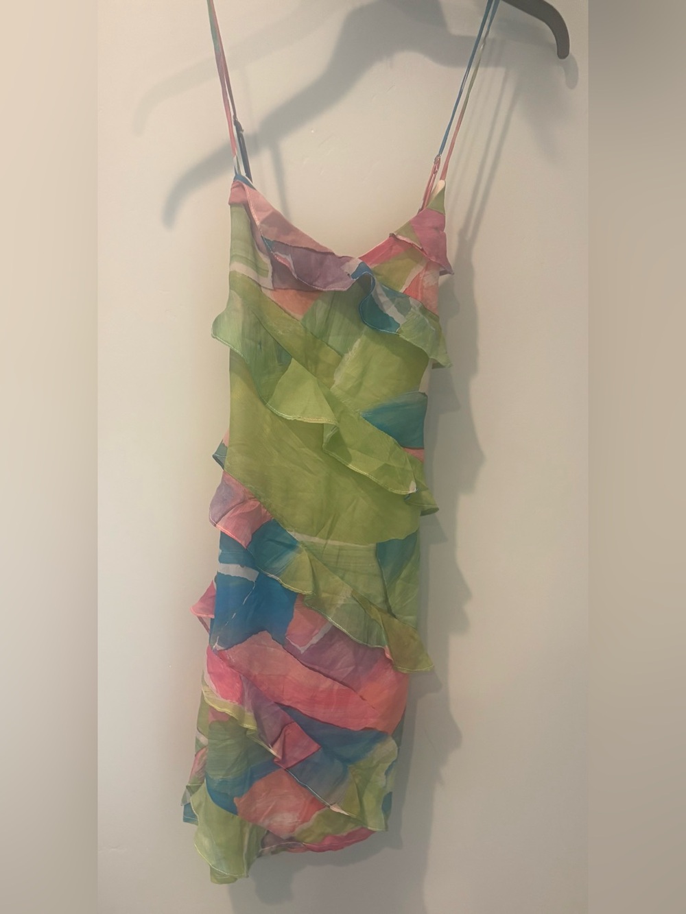 NWOT Anthropologie Sadie and Sage Watercolor Ruffle Mini Dress, small